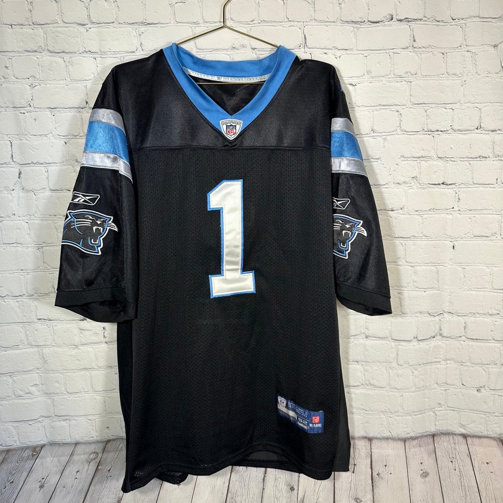Cam Newton Carolina Panthers Reebok NFL Jersey Black Mens 52 XL‎ Number 1 Sewn